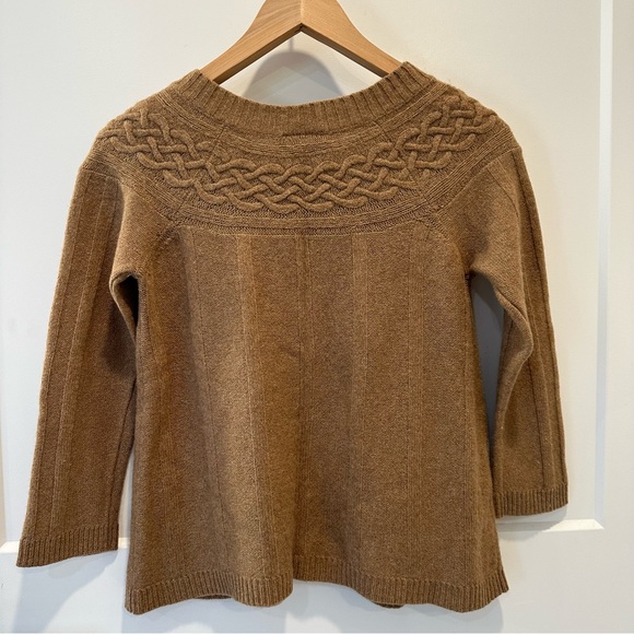LOFT Wool-Cashmere Blend Tan Cardigan Cable Knit Sweater Button Down Siz… - Picture 4 of 5